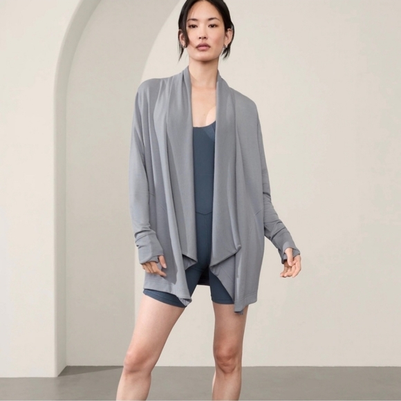 Athleta Sweaters - Athleta Pranayama Restore Wrap/Cardigan Light Gray - Womens Size Large